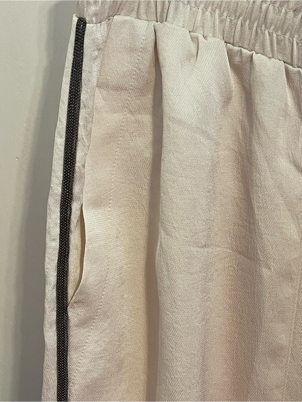 Express Beaded Side Stripe Flowy Dressy Jogger Pants in Cream - Picture 2 of 8